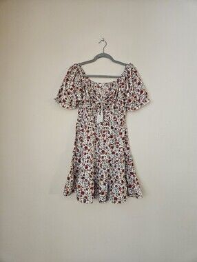 Hint Of Blush Women’s White Floral Puff-Sleeve Summer Dress, Size Medium